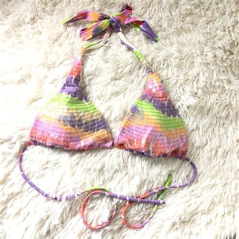 Victoria S Secret Swim Victorias Secret Sequin Tie Dye Rainbow Stripe String Bikini Top