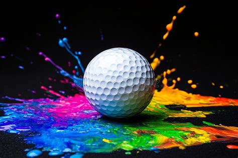 A Golf Ball Sitting On Top Of A Colorful Splash Of Paint Stock Photo