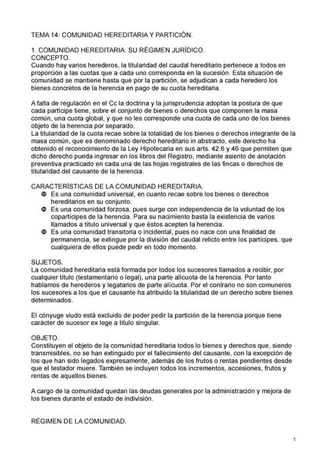 Tema 14 Resumenes Del Libro Curso De Derecho Civil Iv Derecho De Familia Y Sucesiones Tema