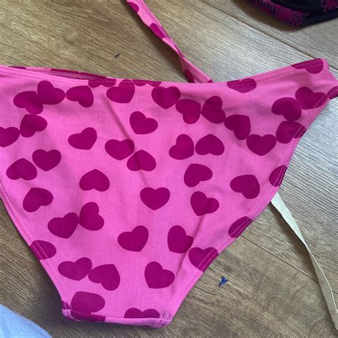 Y2k Pink Heart Print Bikini Set Heart Print Depop