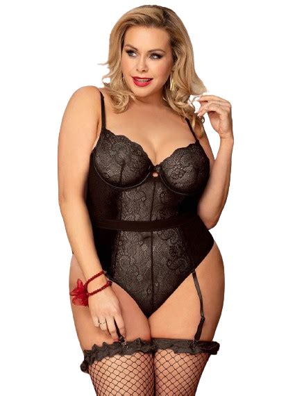 Garter Bodysuit With Underwire Sexy Lace Velour Plus Size Lingerie