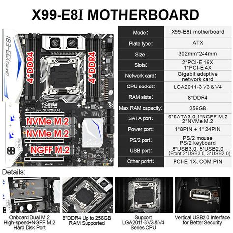 JINGSHA X99 E8I Motherboard LGA 2011-3 Support Intel XEON E5 V3/ V4 ...