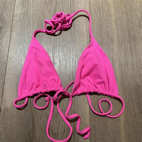 Frankies Bikinis X Naomi Pink Sparkly Bikini Top Depop