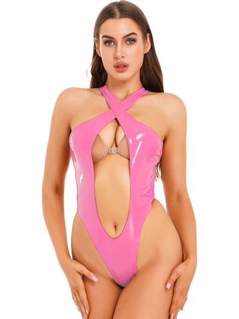 Womens Wet Look Pvc Leather Lingerie Bodysuit High Cut Leotard Cutout Clubwear Ebay