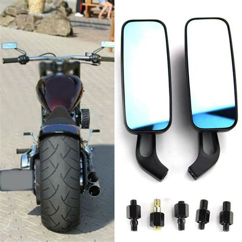 Black Rectangle Motorcycle Mirrors Rearview Side Mirror For Harley Cruiser Bobber Chopper