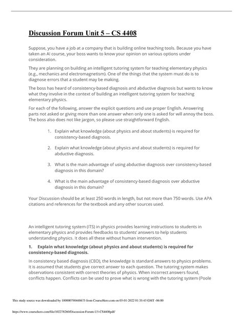 CS4408 Discussion Unit 5 Discussion Forum Unit 5 CS 4408 Suppose