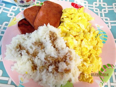 Japanese Hawaiian Breakfast Made At Home Rice With Soy Sauce Spam