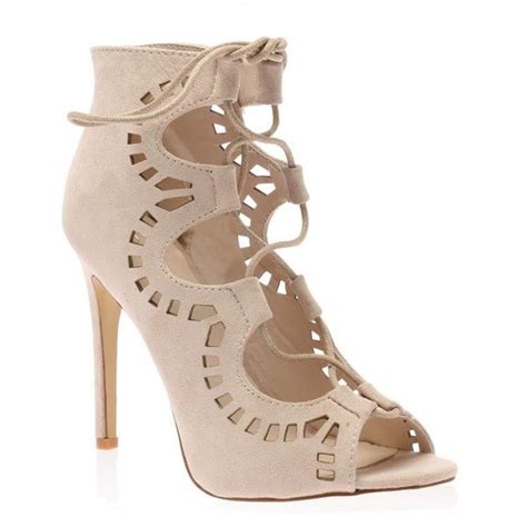 Anais Nude Faux Suede Cut Out Lace Up Heel Women S Lace Up Boots Just Fab Shoes Faux Suede Shoes