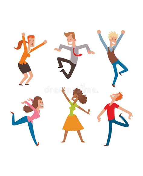 Happy Jumping People Vector Set Stock Vector Illustration Of