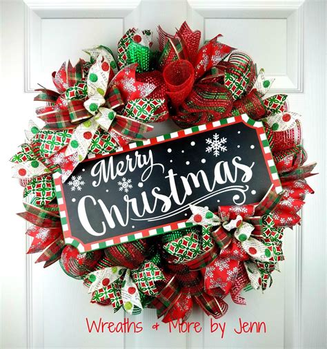 Christmas Deco Mesh Wreath Merry Christmas Wreath Holiday Etsy Deco