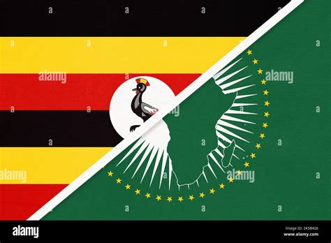 African Union And Uganda National Flag From Textile Africa Continent