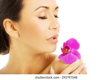 Naked Woman Purple Orchid Petal On Stock Photo Edit Now