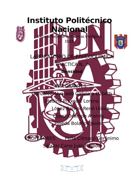 Pract 2 Densidad Eq 5 Instituto Politécnico Nacional Escuela Nacional