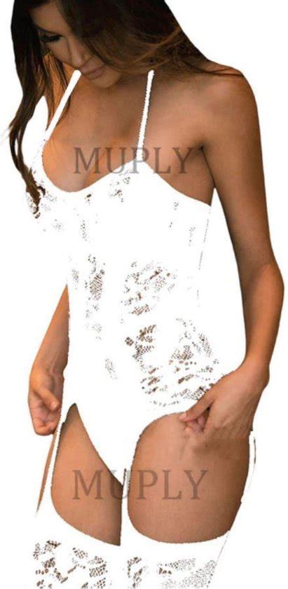 Witte Sexy Lingerie Set Uitdagende Body One Size Body Wit Kant Bol