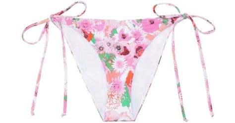 Ganni Floral Print String Bikini Bottoms In Pink Lyst
