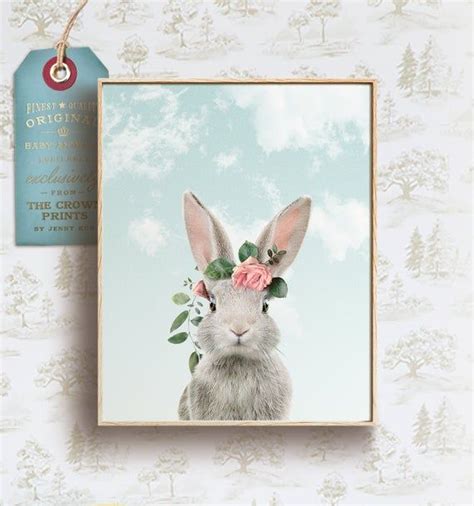 Bunny Rabbit Print Rabbit Flower Crown Printable Nursery Etsy