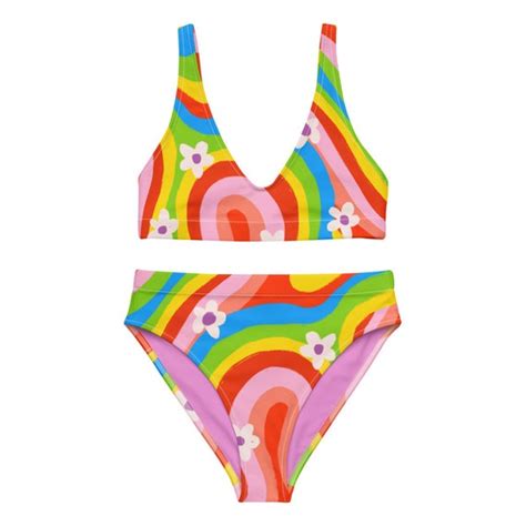 Rainbow Highway High Waisted Bikini Etsy