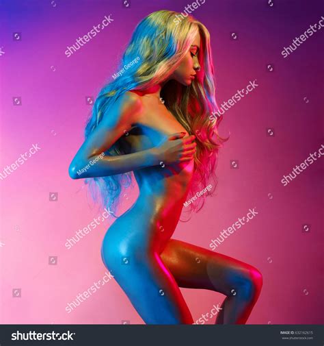 Nude Beautiful Blonde Dancing Colorful Light Stock Photo Shutterstock