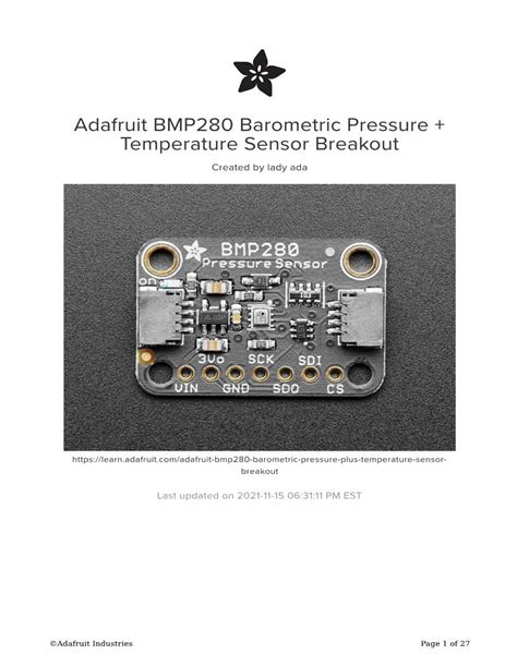 Overview Adafruit Bmp Barometric Pressure Temperature Off