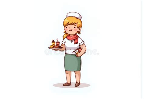 Cheerful Blonde Chibi Character Serving Food A Delightful Korean Style 2D Vector Illustration
