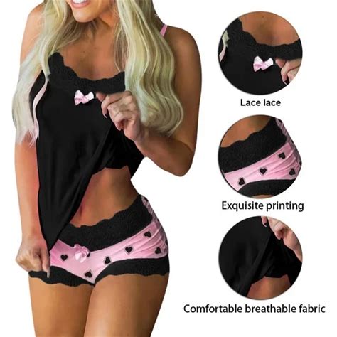 Sexy Sleepwear Set Women Lingerie Set Lace Underwear Cami Vest Shorts Plus Size Sleeveless