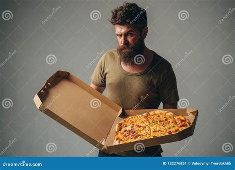 Man With Pizza Box Gay With Pizza Pizza Delivery Concept Italian Pizzeria Recipe Pizza