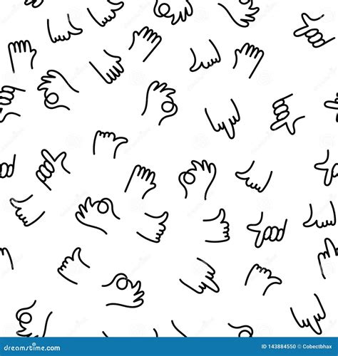Hand Drawing Pattern Finger Gestures Ok Thumb And Index Finger Up Middle Finger Fuck You