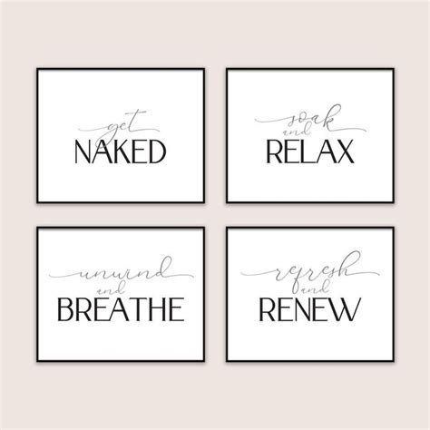 Bathroom Set Of Printable Poster Refresh Unwind Soak Naked Etsy Calligraphy Signs