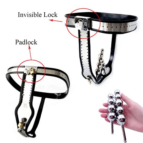 Stainless Steel Female Chastity Belt Anal Vaginal Plug Lock Panties T Shaped Crotch Underwear