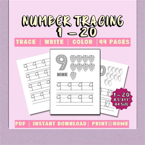 Number Tracing Worksheet 1-20 for Kids, Preschool, Toddlers ...