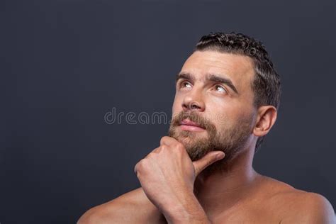 Attractive Bare Bearded Guy Is Very Pensive Stock Photo Image Of Naked Male 61261764