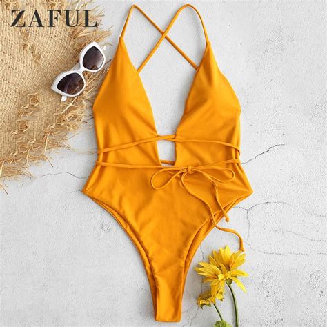 ZAFUL Women One Piece Bikini Backless Plunging Hig Vicedeal