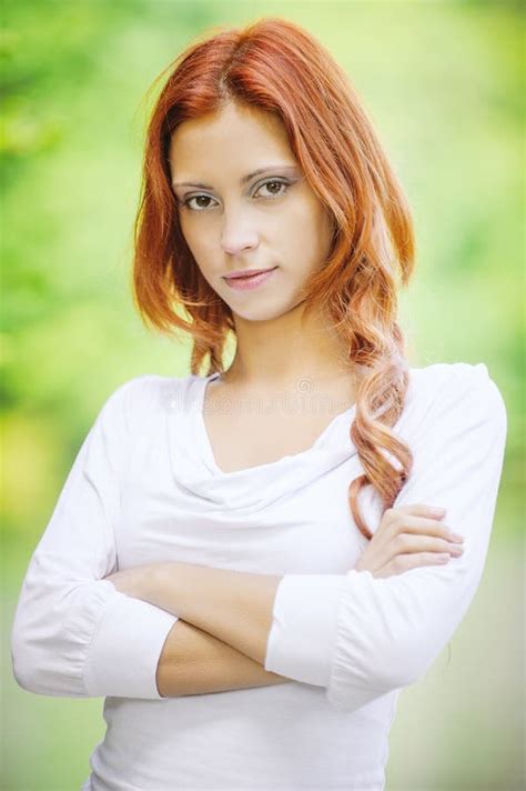 Portrait Of Redhead Brunette Stock Photo Image Of Buoyant Female