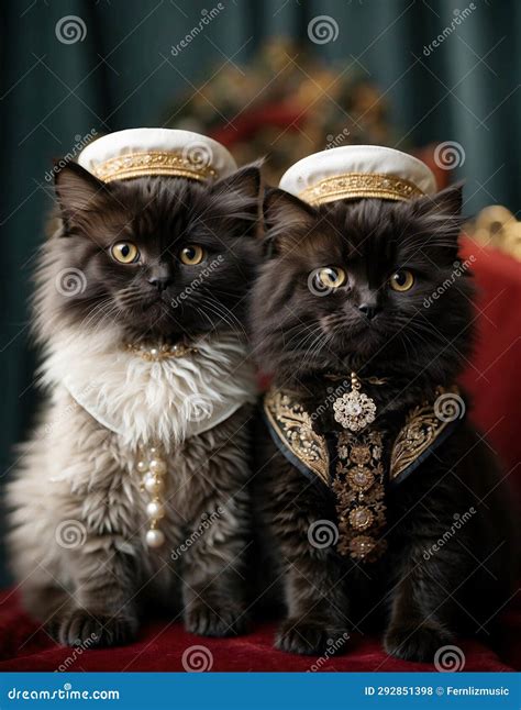 Cute Fluffy Kittens Dressed To The Nines AI Generated Stock Photography