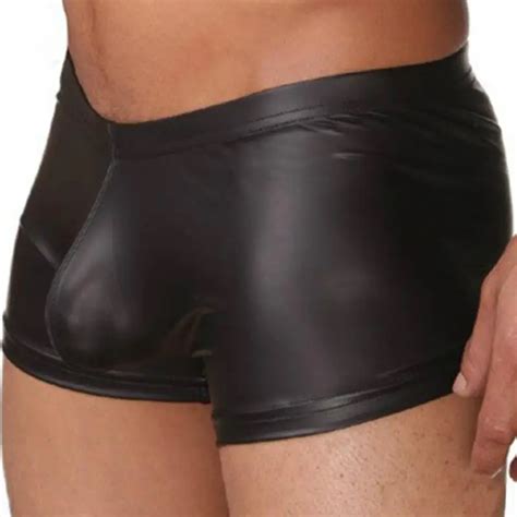 Sexy Men Faux Leather Boxer Shorts Trunks Pant Low Waist Underwear