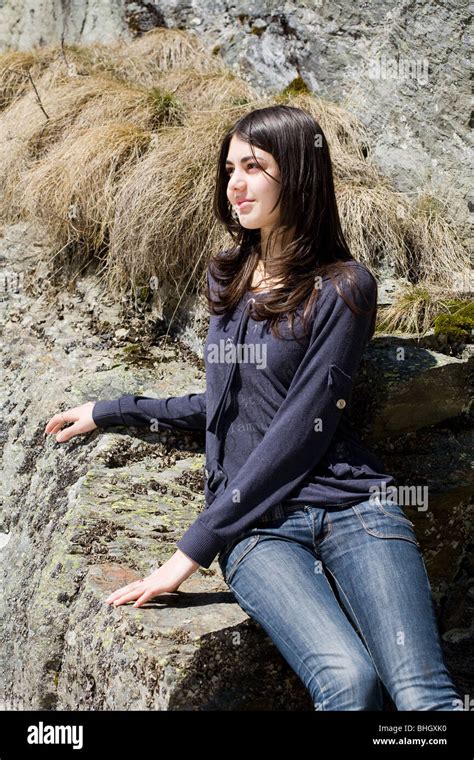 Portrait Of A Beautiful Brunette Teenager Girl Outdoor Stock Photo Alamy