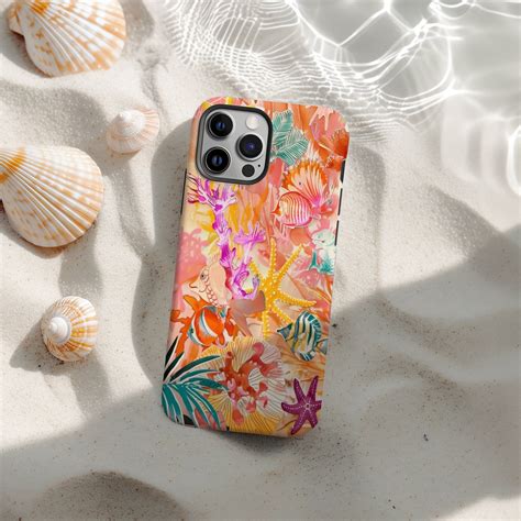Peachy Seashell Beach Collage Phone Case, Summer Phone Case, Ocean