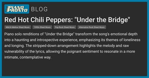 Red Hot Chili Peppers Under The Bridge Piano Pronto Publishing