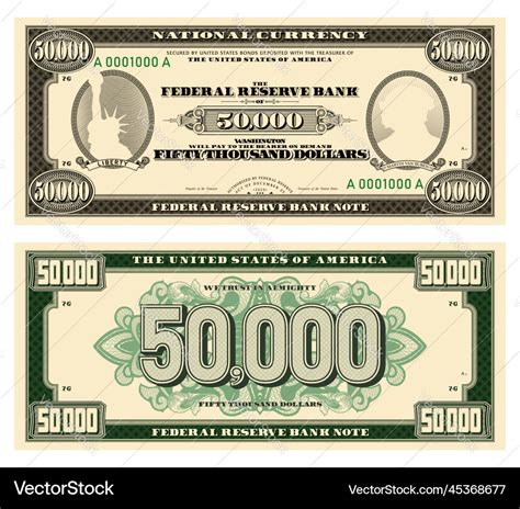 New 50000 dollars banknote obverse and reverse Vector Image