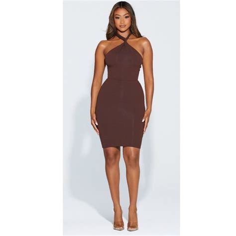 Naked Wardrobe Pants Jumpsuits Naked Wardrobe Chocolate Twist Neck Sleeveless Double Layer