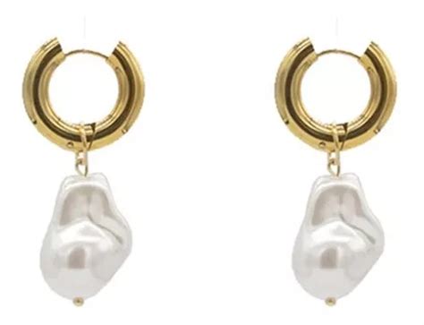 Aretes Argollas De Perlas Barrocas Arracadas De Clip Acero Meses Sin