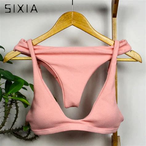 Pink Sexy String Thong Bikinis Set Triangle Bikini High Waist Swimwear