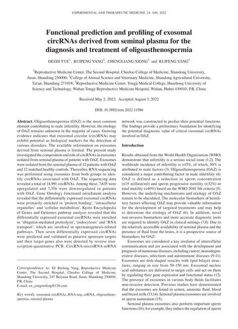 (PDF) Functional prediction and profiling of exosomal circRNAs derived ...