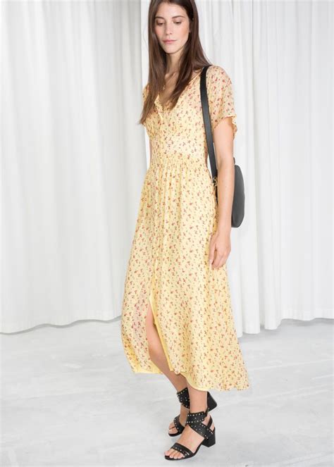 Floral Print Midi Dress Yellow Dress Outfit Yellow Midi Dress Midi