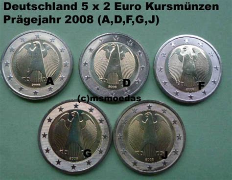 Deutschland BRD 5 x 2 Euro Kursmünzen A D F G J Euromünzen coins