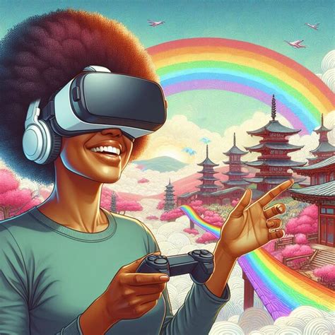 A Happy Black Women Wearing A Vr Headset Premium Ai Generated Image