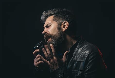 Premium Photo Life Style Concept Handsome Man With Beard Wearing Black Leather Jacket