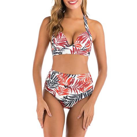 Mossha bikini wysokie w talii Halter strój kąpielowy kobieta kostium kąpielowy damski Plus