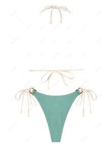 ZAFUL Ribbed O Ring Contrast Strap String Bikini Swimwear In LIGHT GREEN ZAFUL