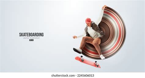 Realistic Silhouette Skateboarder On White Background Stock Vector